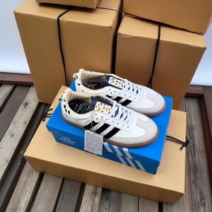 Adidas Samba Women's White and Black Sneakers with Tan Accents